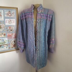 Vintage Mohair Colorful Fiberworks Women's Coat W/Pockets Retro Boho Chic